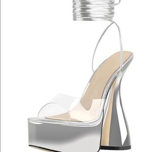 Clear and Silver platform heel